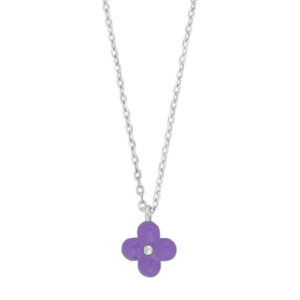 oa kids jewellery Halskette für Mädchen in silber mit Blumenanhänger in Emaille lila