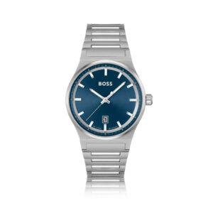 BOSS HERREN Armbanduhr mit blauem Ziffernblatt und Edelstahl Armband