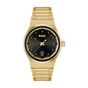 HUGO BOSS Armbanduhr mit Edelstahlarmband in gold und schwarzem Ziffernblatt