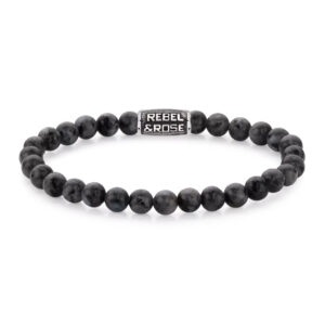 Rebel & Rose Herren Armband mit Lavasteinen in grau