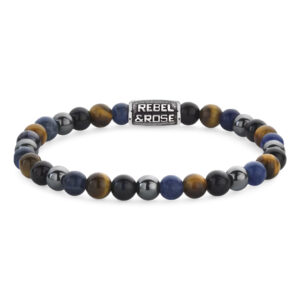 Rebel & Rose Armband für Herren mit Tigerauge in blau/braun