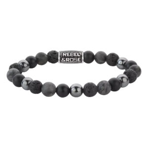 Rebel&Rose Armband für Männer mit Lavastein und Hämatit in grau/schwarz