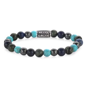 Rebel & Rose Herren Armband mit Edelsteinen Hämatit in blau/schwarz