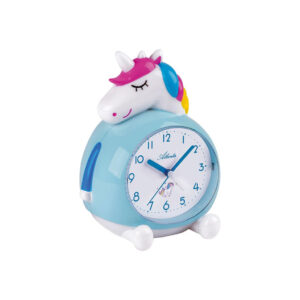 Atlanta Wecker für Kinder mit Einhorn in blau.