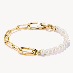 Thomas Sabo Charm Armband Paperclip mit einem Connect LInk uns Perlen in silber vergoldet