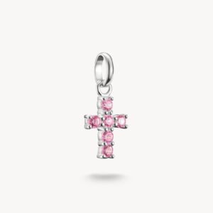 Thomas Sabo Charm-Anhänger Kreuz mit pinken Steinen Connect Silber