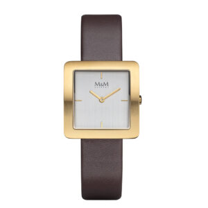 M&M Damenuhr Square Design in braun gold