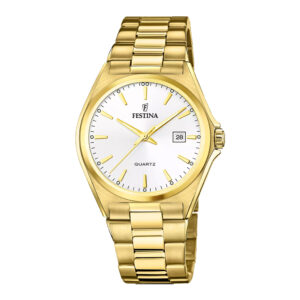Festina Herren Uhr Klassik in gold mit weißem Ziffernblatt