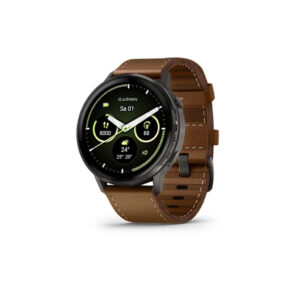 GARMIN Venu® 4 - 45 mm Schwarz/Schiefergrau mit Schnellwechsel-Leder-Armband 22 mm Dunkelbraun