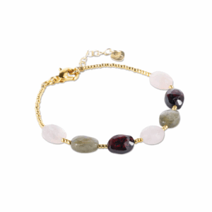 a Beautiful Story Glossy Labradorit Granat Rosenquarz Armband