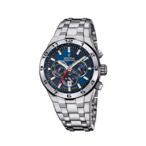 Festina Herrenuhr Chrono Bike in blauem Ziffernblatt und Edelstahlarmband