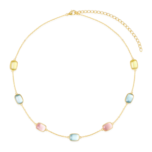 Silventi Halskette Blush Essence petite in gold mit Multicolor Steinen